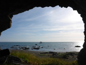 Looking out from a cave at the Lost Coast shoreline just north of the Mattole River (a harrowing one to cross!).